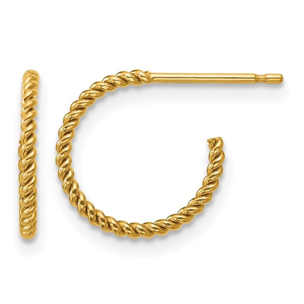 1/20 14K Gold Filled Solid Twisted Post C Hoop Earrings, 1.2 x 12mm